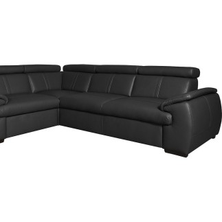 Canapé d'angle en 100% cuir de luxe italien , 5 places Cintia, couleur noir, angle gauche