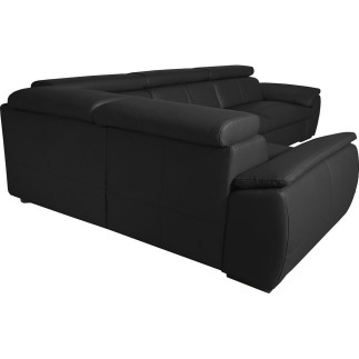 Canapé d'angle en 100% cuir de luxe italien , 5 places Cintia, couleur noir, angle gauche