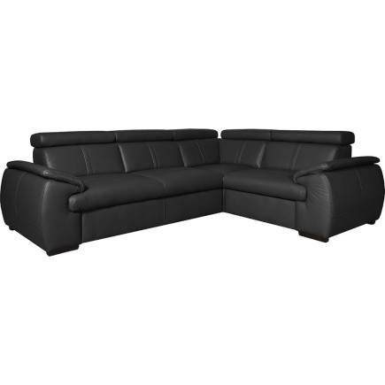 Canapé d'angle en 100% cuir de luxe italien , 5 places Cintia, couleur noir, angle droit