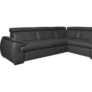 Canapé d'angle en 100% cuir de luxe italien , 5 places Cintia, couleur noir, angle droit