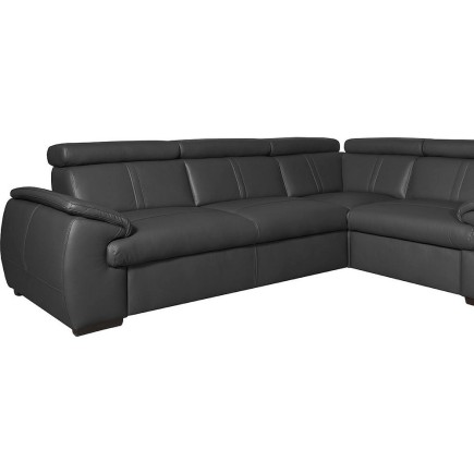 Canapé d'angle en 100% cuir de luxe italien , 5 places Cintia, couleur noir, angle droit