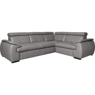 Canapé d'angle en 100% cuir de luxe italien , 5 places Cintia, couleur gris clair, angle droit