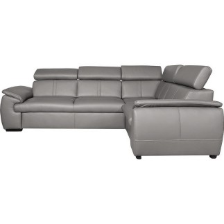 Canapé d'angle en 100% cuir de luxe italien , 5 places Cintia, couleur gris clair, angle droit
