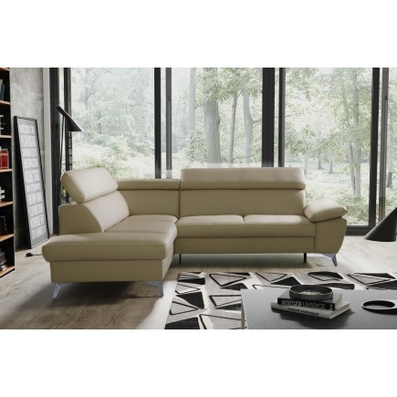 - Canapé d'angle convertible en cuir italien de luxe 5/6 places WARREN II, avec coffre, beige, angle gauche