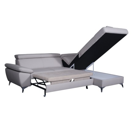 - Canapé d'angle convertible en cuir italien de luxe 5/6 places WARREN II, avec coffre, beige, angle gauche