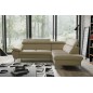 Canapé d'angle convertible en cuir italien de luxe 5 places WARREN II, avec coffre, beige, angle droit