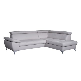 Canapé d'angle convertible en cuir italien de luxe 5 places WARREN II, avec coffre, beige, angle droit