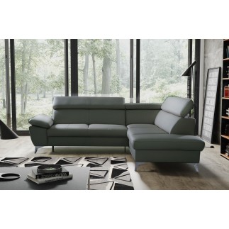 Canapé d'angle convertible en cuir italien de luxe 5 places WARREN II, avec coffre, gris foncé, angle droit