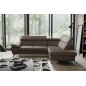 Canapé d'angle convertible en cuir italien de luxe 5 places WARREN II, avec coffre, taupe, angle droit