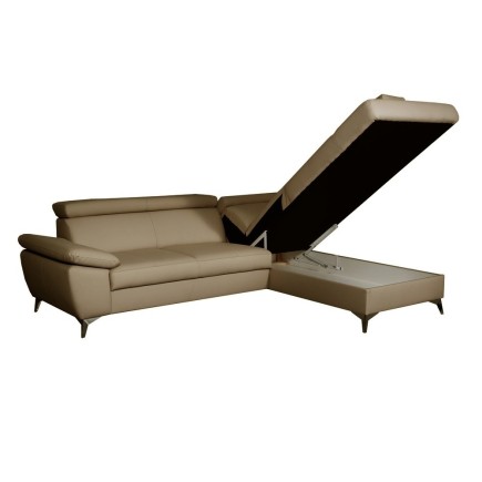 Canapé d'angle convertible en cuir italien de luxe 5 places WARREN II, avec coffre, chocolat, angle droit