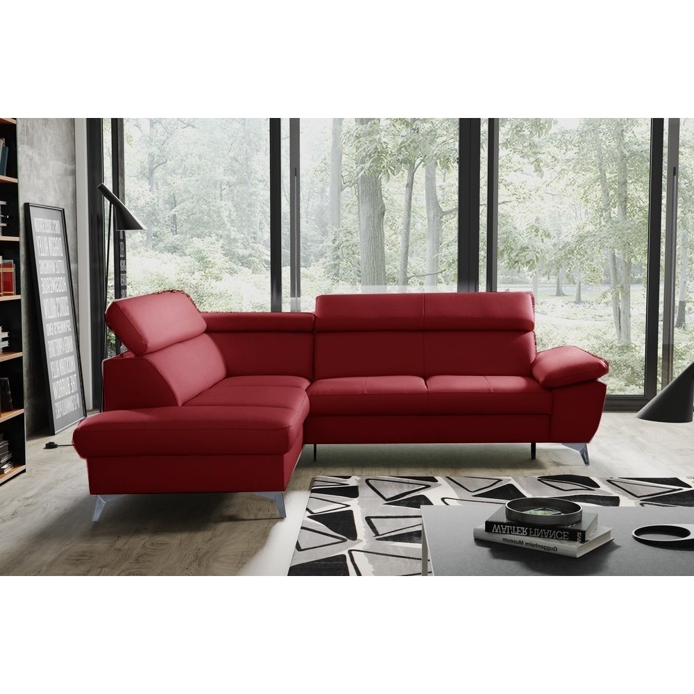 Canapé d'angle convertible en cuir italien de luxe 5/6 places WARREN II, avec coffre, rouge foncé, angle gauche