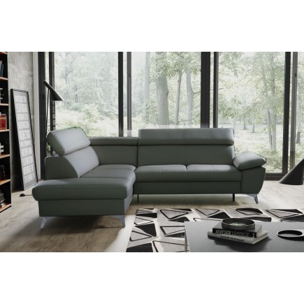 Canapé d'angle convertible en cuir italien de luxe 5/6 places WARREN II, avec coffre, gris foncé, angle gauche