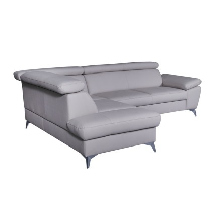 Canapé d'angle convertible en cuir italien de luxe 5/6 places WARREN II, avec coffre, gris foncé, angle gauche