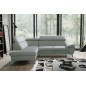 Canapé d'angle convertible en cuir italien de luxe 5/6 places WARREN II, avec coffre, gris clair, angle gauche