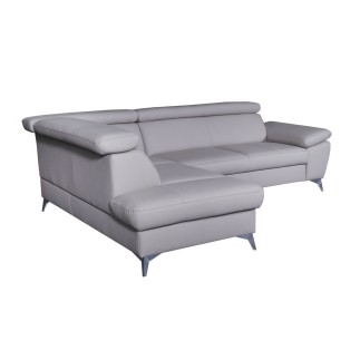 Canapé d'angle convertible en cuir italien de luxe 5/6 places WARREN II, avec coffre, gris clair, angle gauche