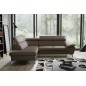 Canapé d'angle convertible en cuir italien de luxe 5/6 places WARREN II, avec coffre, taupe, angle gauche