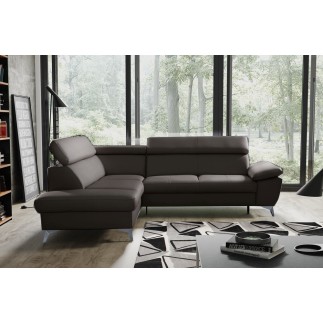 - Canapé d'angle convertible en cuir italien de luxe 5/6 places WARREN II, avec coffre, chocolat, angle gauche