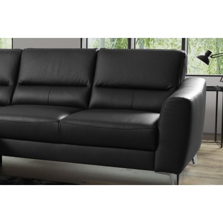 - Canapé d'angle convertible en cuir italien de luxe 5 places SANTORIN, avec coffre, noir, angle gauche