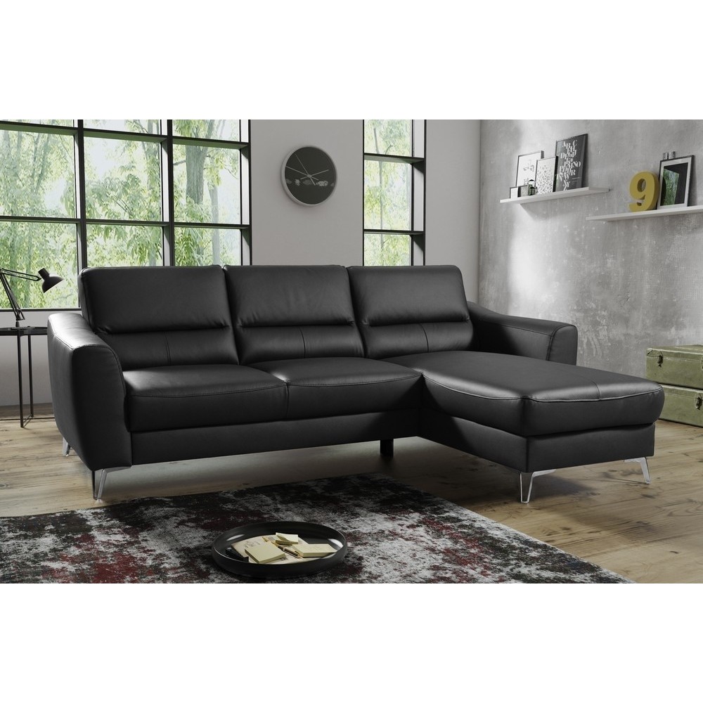 Canapé d'angle convertible en cuir italien de luxe 5 places SANTORIN, avec coffre, noir, angle droit