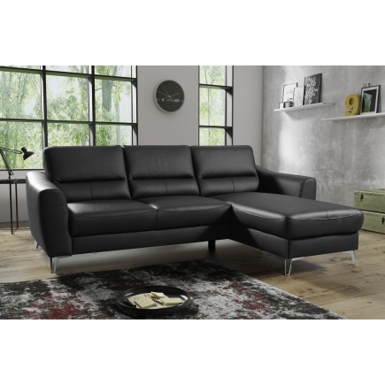 Canapé d'angle convertible en cuir italien de luxe 5 places SANTORIN, avec coffre, noir, angle droit