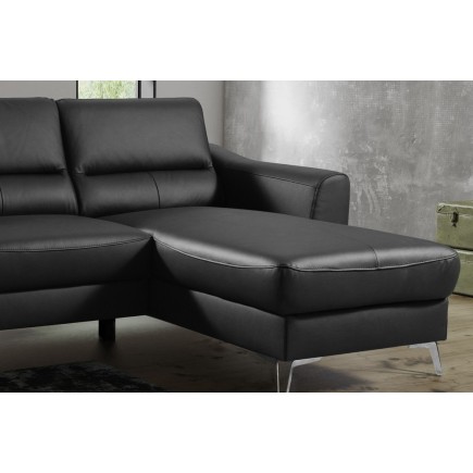 Canapé d'angle convertible en cuir italien de luxe 5 places SANTORIN, avec coffre, noir, angle droit