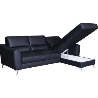 Canapé d'angle convertible en cuir italien de luxe 5 places SANTORIN, avec coffre, noir, angle droit
