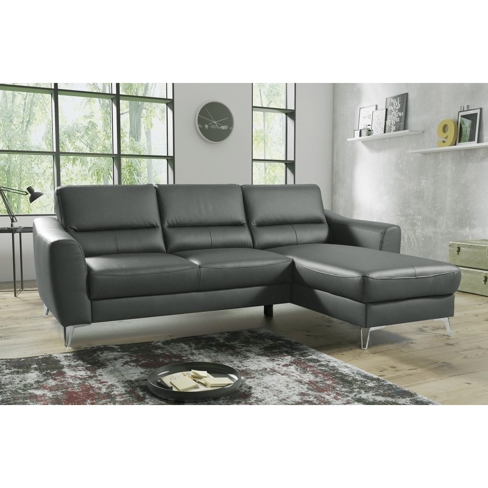 Canapé d'angle convertible en cuir italien de luxe 5 places SANTORIN, avec coffre, gris foncé, angle droit