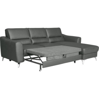Canapé d'angle convertible en cuir italien de luxe 5 places SANTORIN, avec coffre, gris foncé, angle droit