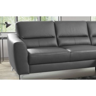 Canapé d'angle convertible en cuir italien de luxe 5 places SANTORIN, avec coffre, gris foncé, angle droit