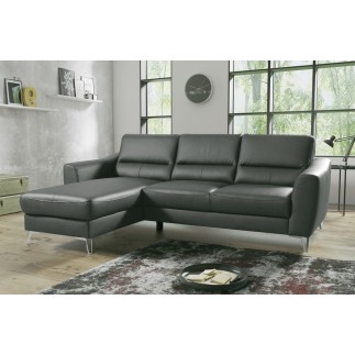 - Canapé d'angle convertible en cuir italien de luxe 5 places SANTORIN, avec coffre, gris foncé, angle gauche