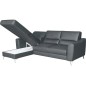 - Canapé d'angle convertible en cuir italien de luxe 5 places SANTORIN, avec coffre, gris foncé, angle gauche