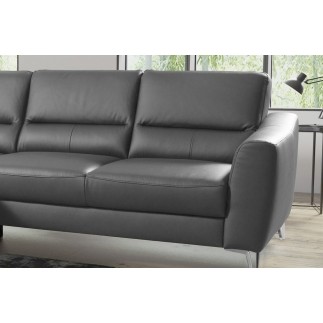 - Canapé d'angle convertible en cuir italien de luxe 5 places SANTORIN, avec coffre, gris foncé, angle gauche