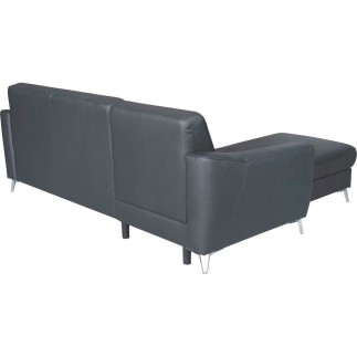 - Canapé d'angle convertible en cuir italien de luxe 5 places SANTORIN, avec coffre, gris foncé, angle gauche