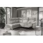 - Canapé d'angle en cuir italien de luxe 5 places LUZERNE, avec relax électrique et coffre, gris clair, angle gauche