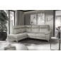 - Canapé d'angle en cuir italien de luxe 5 places LUZERNE, avec relax électrique et coffre, gris clair, angle gauche