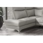 - Canapé d'angle en cuir italien de luxe 5 places LUZERNE, avec relax électrique et coffre, gris clair, angle gauche