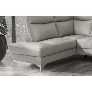 Canapé d'angle en cuir italien de luxe 5 places LUZERNE, avec relax électrique et coffre, beige, angle gauche