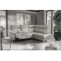 Canapé d'angle en cuir italien de luxe 5 places LUZERNE, avec relax électrique et coffre, gris clair, angle droit
