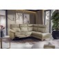 Canapé d'angle en cuir italien de luxe 5 places LUZERNE, avec relax électrique et coffre, beige, angle droit