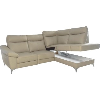 Canapé d'angle en cuir italien de luxe 5 places LUZERNE, avec relax électrique et coffre, beige, angle droit