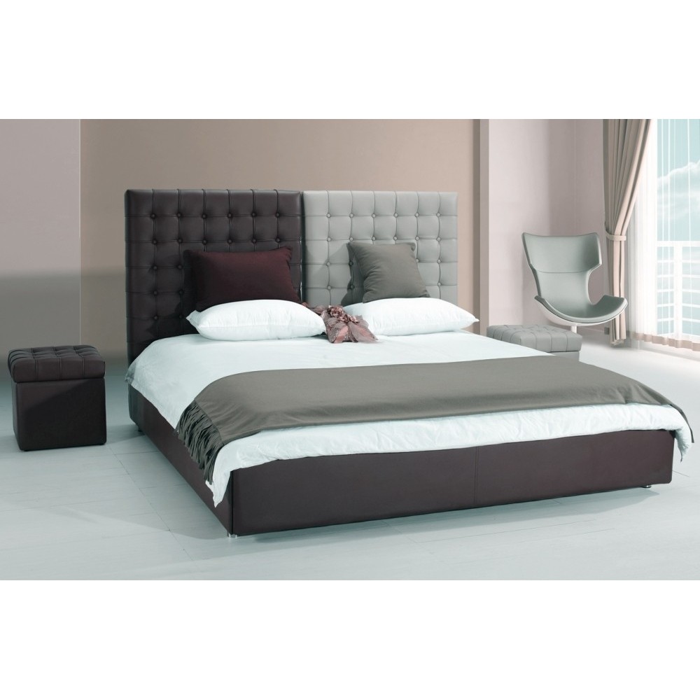 Lit en cuir italien de luxe DUO, chocolat et gris clair, 140x190