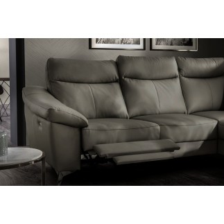 Canapé d'angle en cuir italien de luxe 5 places LUZERNE, avec relax électrique et coffre, gris foncé, angle droit