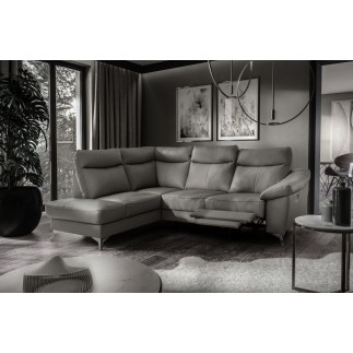 - Canapé d'angle en cuir italien de luxe 5 places LUZERNE, avec relax électrique et coffre, gris foncé, angle gauche