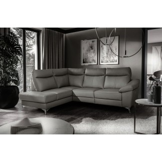 - Canapé d'angle en cuir italien de luxe 5 places LUZERNE, avec relax électrique et coffre, gris foncé, angle gauche