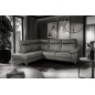 - Canapé d'angle en cuir italien de luxe 5 places LUZERNE, avec relax électrique et coffre, gris foncé, angle gauche