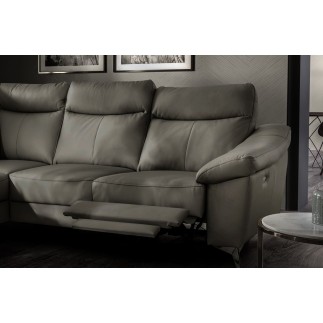 - Canapé d'angle en cuir italien de luxe 5 places LUZERNE, avec relax électrique et coffre, gris foncé, angle gauche