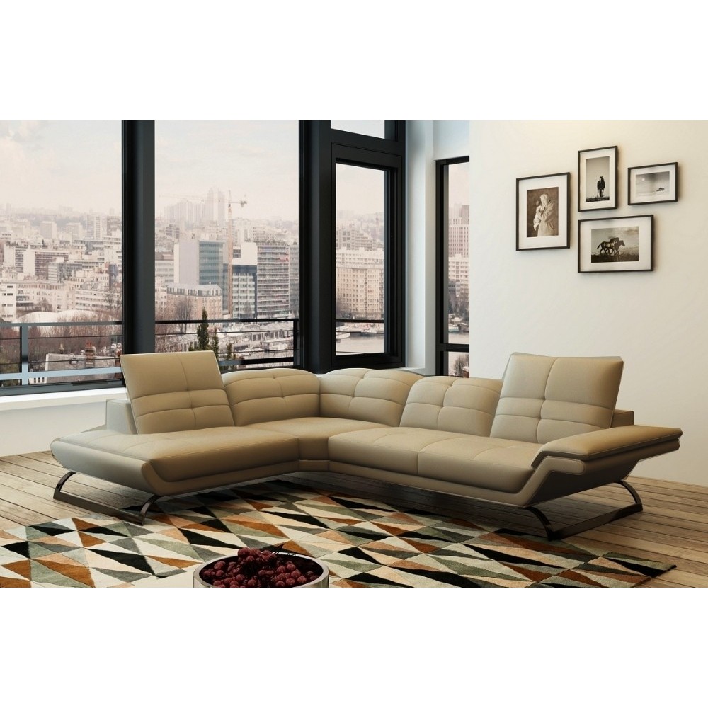 Canapé d'angle en cuir luxe italien 5 places MODERNI, beige, angle gauche