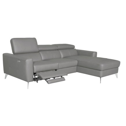 Canapé d'angle en cuir italien de luxe 5 places BOTERO, avec relax électrique, gris clair, angle droit