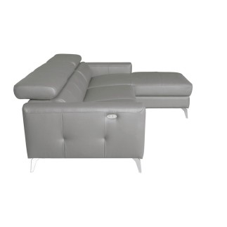 Canapé d'angle en cuir italien de luxe 5 places BOTERO, avec relax électrique, gris clair, angle droit