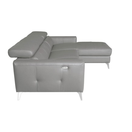 Canapé d'angle en cuir italien de luxe 5 places BOTERO, avec relax électrique, gris clair, angle droit